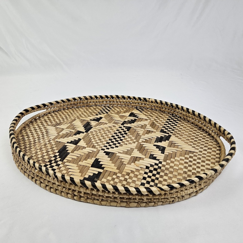 Baniwa Basket Tray w/ Handles Geometric Vintage MCM Zimbabwe African